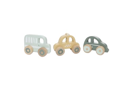 Jollein Holzautos – 3er-Set Spielautos – On The Go – Baby Spielzeug aus Holz – Auto, Taxi &...