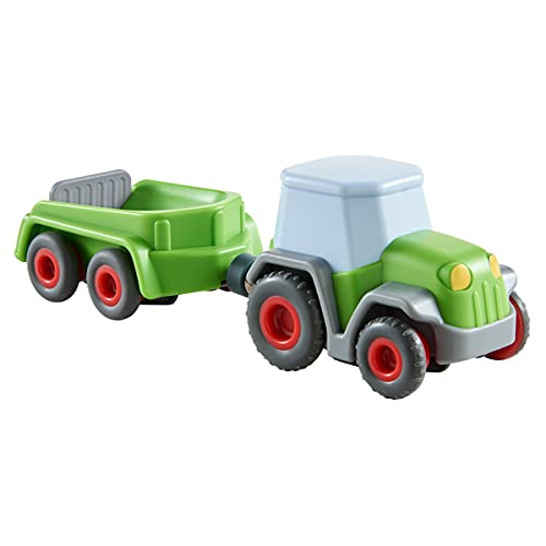 HABA 305562 - Kullerbü – Traktor mit Anhänger, Kugelbahnzubehör ab 2 Jahren