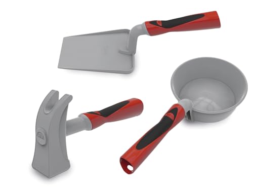 Lena Sandset Baustelle 3-teilig - Sandspielzeug mit Hammer, Schöpfkelle und Maurerkelle, Gummierte...