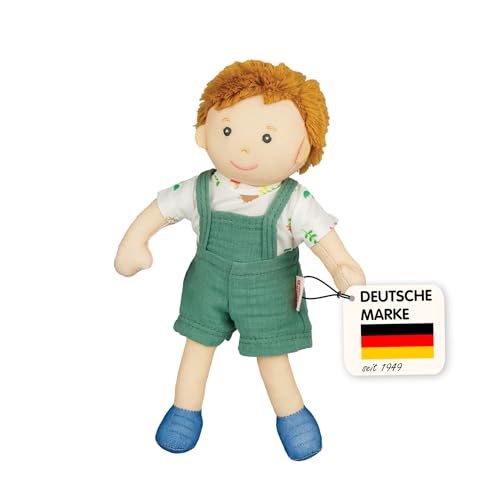 Heless 508 - Stoffpuppe Junge Fred mit grüner Latzhose und Shirt zum An- und Ausziehen, ca. 22 cm...