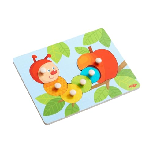 HABA 303189 HABA 303189 - Greifpuzzle Raupe Mina, 6-teiliges Holzpuzzle mit Raupe und Apfel, mit...