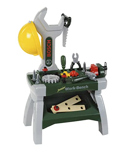 Theo Klein 8604 Bosch Werkbank Junior I Inkl. Helm, Schraubstock, Werkzeugen, Latten, Nägel,...