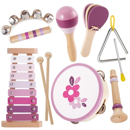 BUYGER Musikinstrumente für Kinder aus Holz ab 1 Jahre, mit Xylophon Schlagzeug, Baby Percussion...