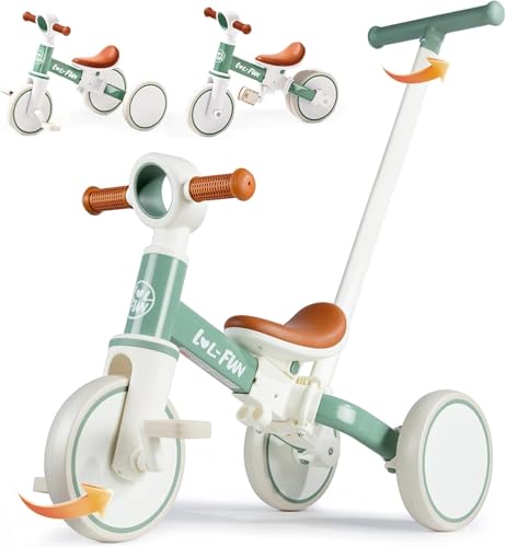 LOL-FUN 5 in 1 Laufrad Dreirad, Laufräder Kinderdreirad mit schubstange, Dreirad Lauffahrrad für...