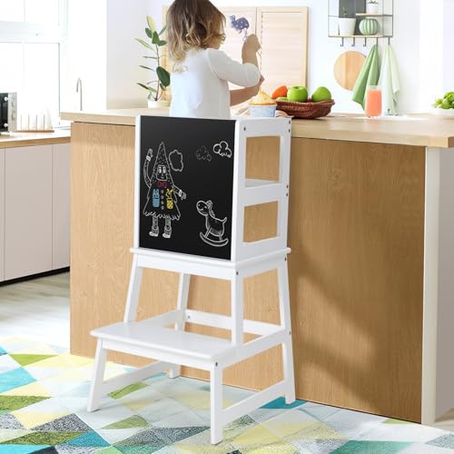 KIDINIX Kinder Lernturm ab 1 Jahr, Learning Tower mit Tafel, Abnehmbarer Sicherheitsarmlehnen als...