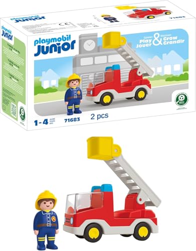 PLAYMOBIL JUNIOR | Feuerwehrleiterfahrzeug | nachhaltiges Spielzeug für Kinder ab 1 Jahr | inkl....