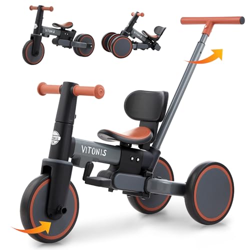 VITONIS 5 in 1 Dreirad, laufrad ab 1 Jahr, Kinderfahrrad mit Schubstange für Kinder 18 Monate-5...