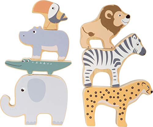small foot Stapeltiere 'Safari' Stapel-und Balancierspiel mit 7 Tierfiguren aus Holz, ab 1 Jahr,...