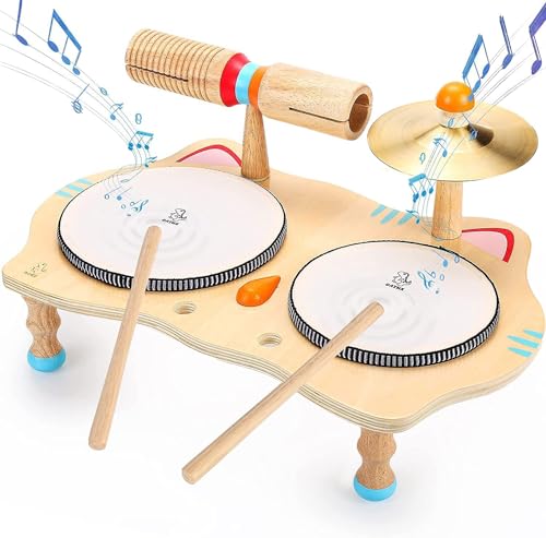 oathx Spielzeug für Kinder aus Holz Musikspielzeug Trommel 6 in 1 Musik Kinderspielzeug...