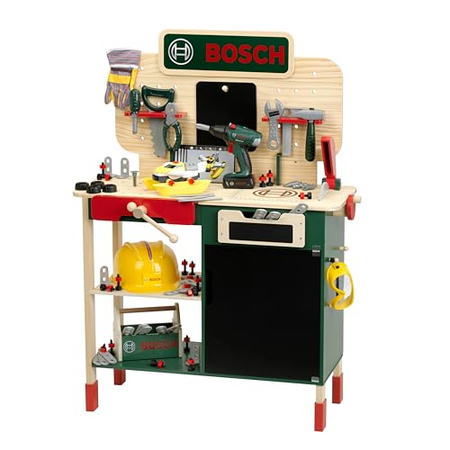 Theo Klein 8734 Bosch Holzwerkbank I Robuste Kinderwerkbank, höhenverstellbar I Elektr....