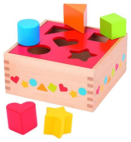 goki 58580 Sort-Box, Holz, 16 x 16 x 7,6 cm, 5-teilig, Steckspiel, Formen- und Farbensortierspiel ab...
