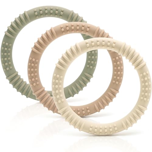 CAJA Beißring Baby 3er Set aus weichem Silikon BPA frei Zahnungshilfe und Greifring für...