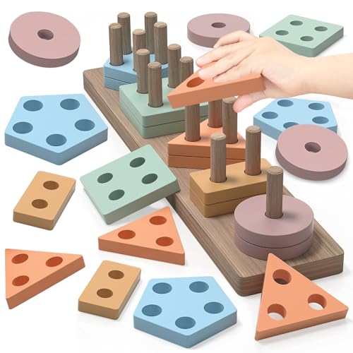 Steckspiel Montessori Spielzeug ab 1 2 3 Jahre, Holz Spielzeug Motorikspielzeug, Babyspielzeug...
