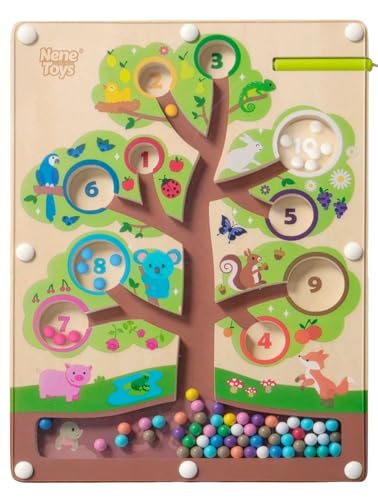 Nene Toys Montessori Magnetspiel Labyrinth – Holz Lernspielzeug Farben & Zahlen ab 2 3 4 5 Jahre...