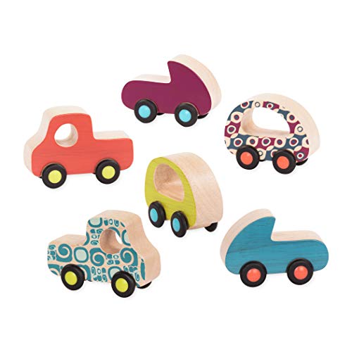 B. toys Holzspielzeug, 6 Spielzeugautos für Babys und Kinder – Bunte Holzautos mit Rädern –...