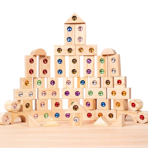 KBIBCK 50 teiliges Regenbogen-Stapelspielzeug Aus Holz, Regenbogen Stapelblock,...