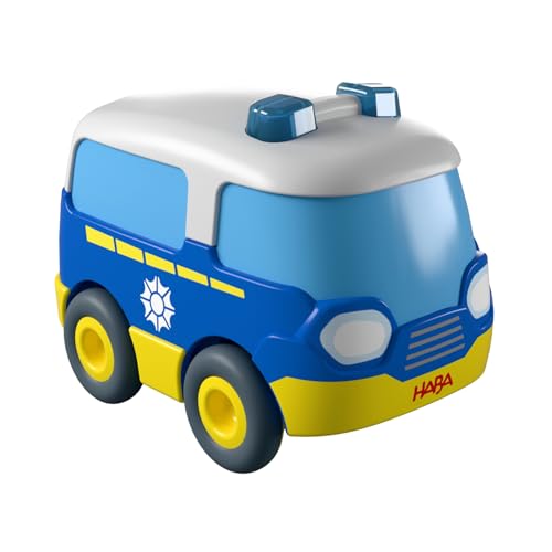 HABA Polizeibus – Spielzeugauto mit Schwungmotor ab 2 Jahren – batteriefrei, aus recyceltem...