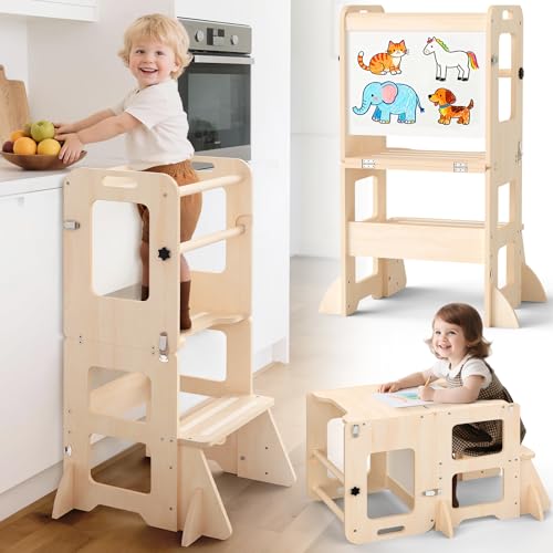 Woodure Klappbar Montessori Lernturm ab 1 Jahr, 4 in 1 Montessori Learning Tower für Kinder mit...