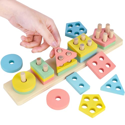 Montessori Spielzeug ab 1 Jahr, Holz Spielzeug ab 2 Jahre, Sortier & Stapelspielzeug,...
