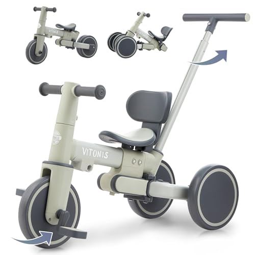 VITONIS 5 in 1 Dreirad, laufrad ab 1 Jahr, Kinderfahrrad mit Schubstange für Kinder 18 Monate-5...