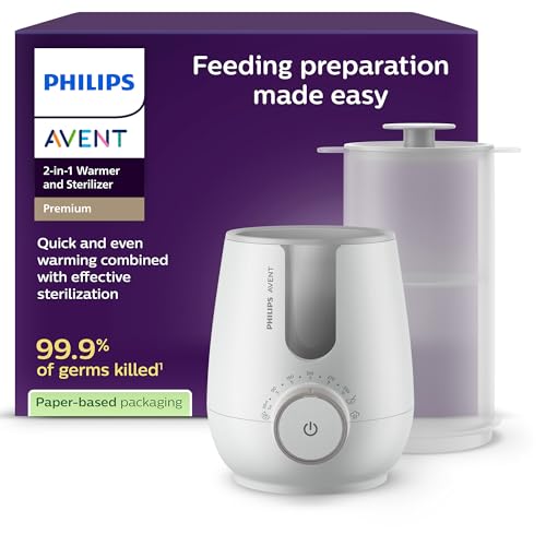 Philips Avent Premium 2-in-1 Flaschenwärmer und Sterilisator – Warmwasserbadtechnologie mit...