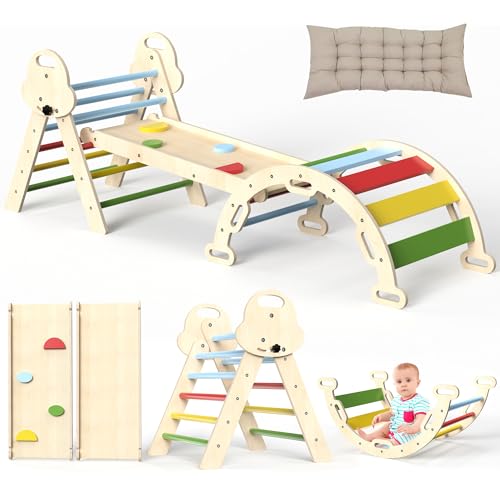 Montessori Indoor Spielset: 7-in-1 Klettergerüst mit Rutsche, Bogen & Matte für Kleinkinder und...