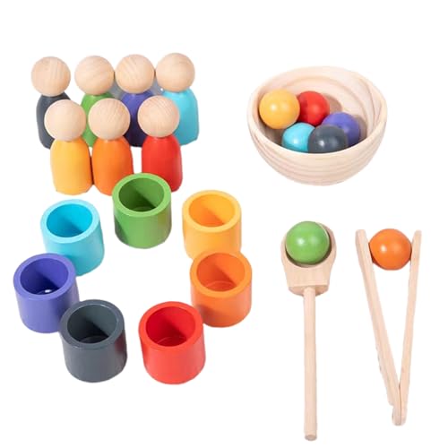 WOODENFUN Regenbogen Bälle in Tassen, Montessori Spielzeug für Kleinkinder, für 1 2 3Jahr,...