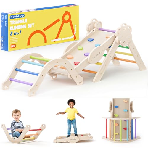 COSYLAND 8-in-1 Montessori Klettergerüst Indoor ab 1 Jahr – Kletterdreieck mit Rutsche,...