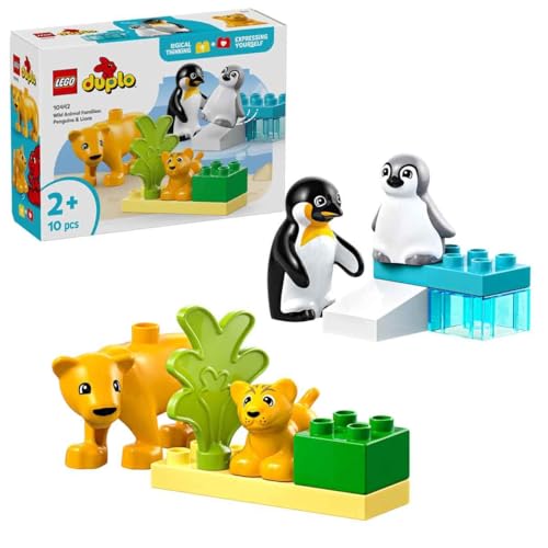 LEGO DUPLO Wildtier-Familien: Pinguine und Löwen – Spielzeug zur Förderung der Feinmotorik für...