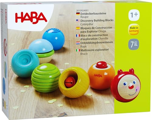 HABA Entdeckerbausteine Raupe - Regenbogen Holzkugeln mit optischen & akustischen Effekten - Made in...