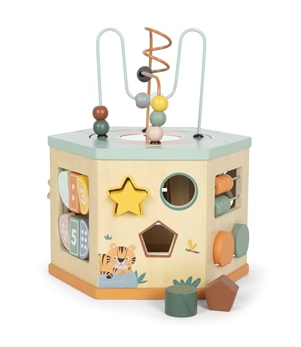 Small Foot Motorikwürfel „Safari“ aus Holz, Motorikspielzeug mit 7 Seiten, Lernspielzeug für...