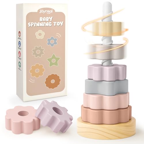 Joyreal Stapelturm Spielzeug für Kinder ab 1, 2, 3 Jahre, Farbring Pyramide mit Spiralgewinde,...