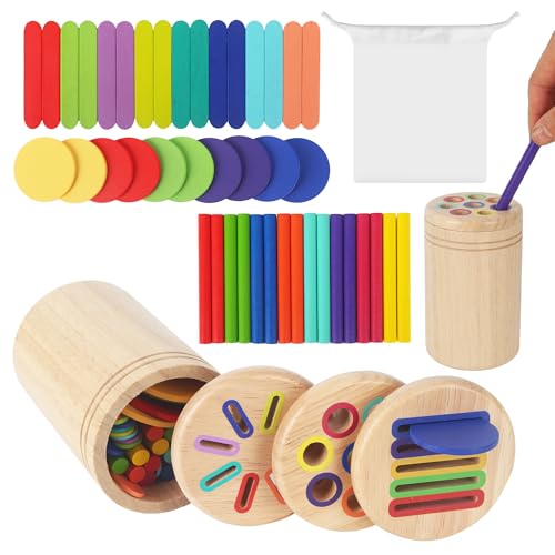 ACOMTUO Montessori Spielzeug ab 1 2 3 Jahre, 3-in-1 Holzspielzeug, Steckspiel Holz, Sortierformen in...