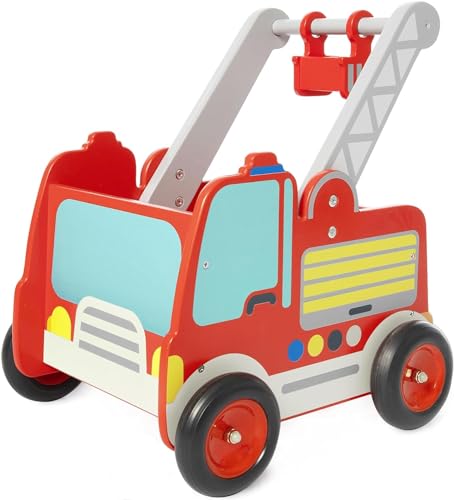 Labebe Rot Feuerwehrauto Lauflernwagen Holz Baby Push Pull Lauflernhilfe Spielzeug mit Rädern für...