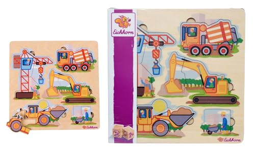 Eichhorn – Baufahrzeuge Puzzle mit 12 Teilen, ideal für kleine Baumeister ab 2 Jahren,...