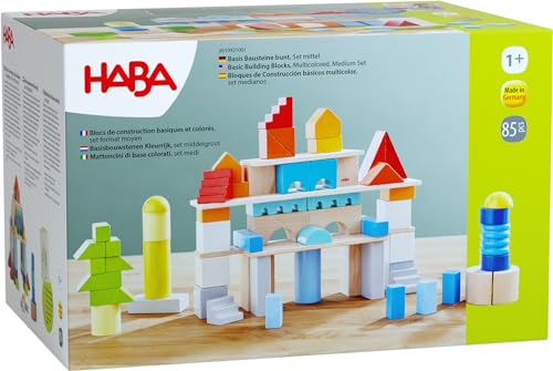 HABA Basis Holzbausteine - 85 Bunte Bausteine mit Baumwolltasche - Made in Germany - ToyAward...