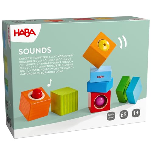 HABA Entdeckerbausteine Klangspaß – 6 Klangbausteine aus Holz für Baby & Kleinkind ab 1 Jahr,...