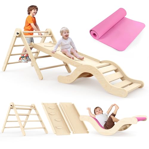Montessori Indoor Spielset: 7-in-1 Klettergerüst mit Rutsche, Bogen & Matte für Kleinkinder und...