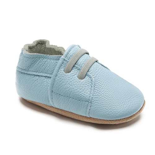 HMIYA Weiche Leder Krabbelschuhe Babyschuhe Lauflernschuhe mit Wildledersohlen für Jungen und...