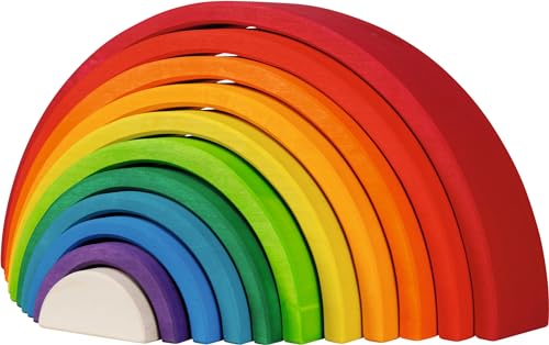 goki 58478 - Bausteine Regenbogen aus Ahornholz - goki Evolution - 11 Teile - Bunte Farben auf...