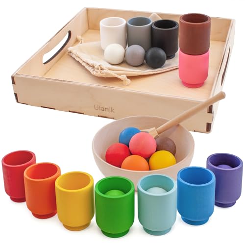Ulanik Bälle in Tassen Kleinkinder Montessori Spielzeug ab 1 Jahr + Baby Sensorik Bälle Holzspiele...
