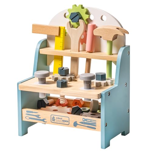 ROBUD Kinder Spielzeug aus Holz, Werkzeugbank mit Werkzeug und Zubehör, Holz Kinderspielzeug ab 3...