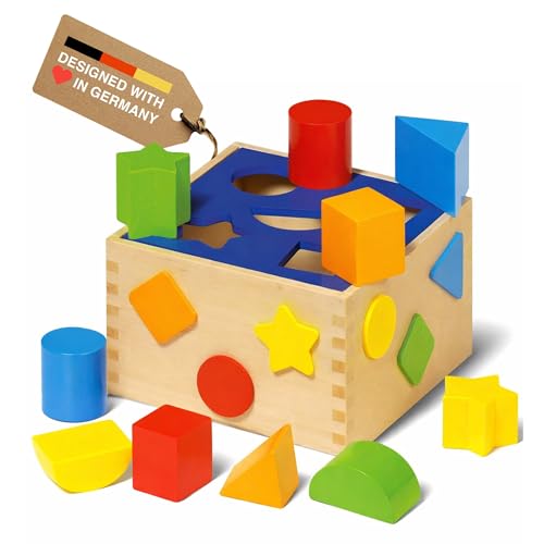 goki WM254 Sortierbox aus Holz,12-teiliges Steckspiel, Formen- und Farbensortierspiel, fördert...