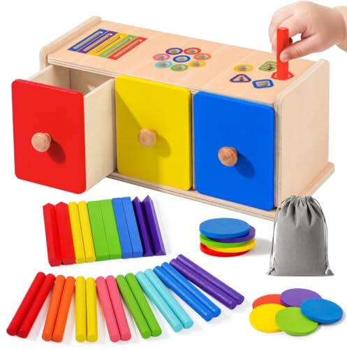 WEVOL Montessori Spielzeug ab 1 Jahr, 3-in-1 Kinderspielzeug Holzspielzeug Farbe Form Sortierspiel...