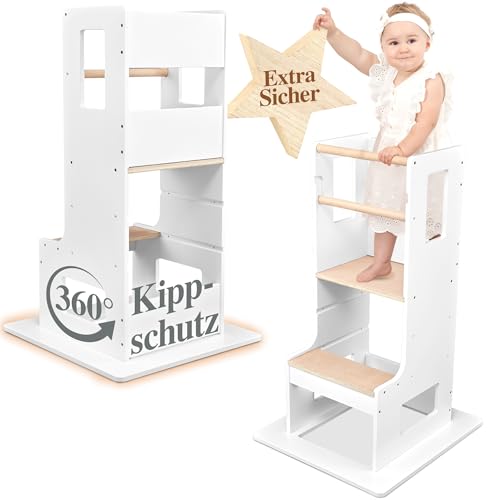 Kids Woody Star® Lernturm ab 1 Jahr [360° KIPPSCHUTZ] Höhenverstellbar Learning Tower Lernturm...