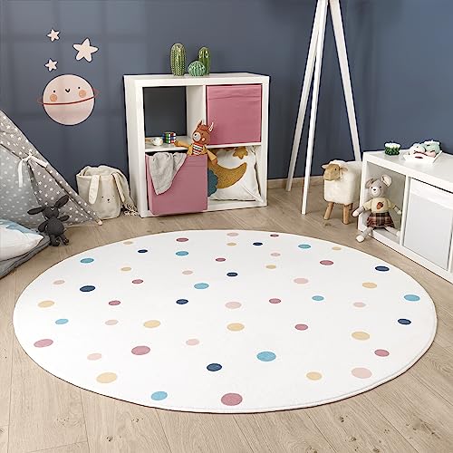 Paco Home Kinderteppich Teppich Kinderzimmer Rund Spielmatte Babymatte Waschbar Bis 30 Grad Sonne...