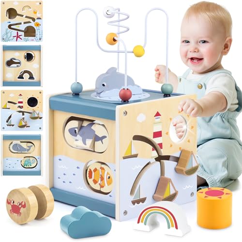 Airlab Motorikwürfel ab 1 Jahr, Aktivitätswürfel Baby, Motorikspielzeug Motorikwürfel aus Holz,...