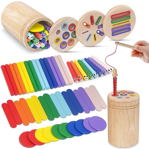 Haozozo Montessori Spielzeug ab 1 Jahr, 4-in-1 Montessori Spielzeug ab 1 2 3 Jahre, Holz Montessori...