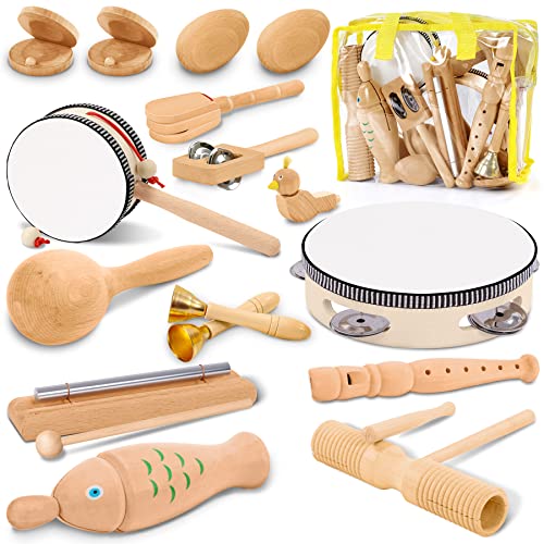 Jojoin 20 Stück Musikinstrumente für Kinder - Holzspielzeug Percussion Set Baby Spielzeug - Musik...