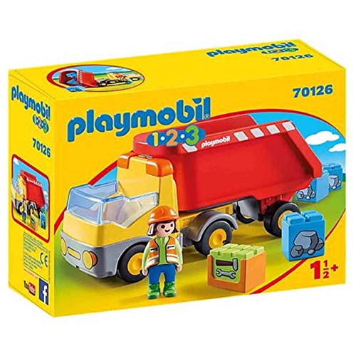 PLAYMOBIL 1.2.3 70126 Kipplaster, Steine Aufladen und Wieder abkippen mit kippbarem Container, ab...